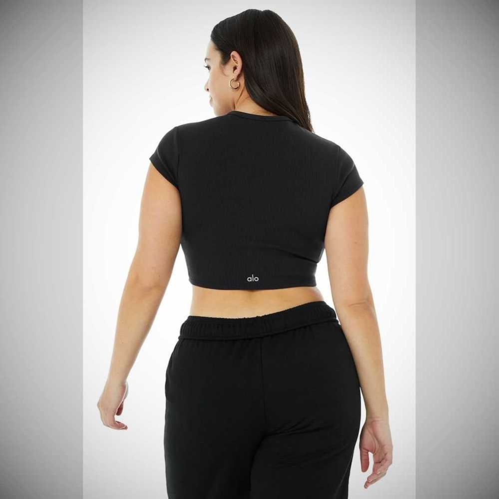 Short Sleeve Alo Yoga Acanalado Mujer Negros | MX-50DEWF