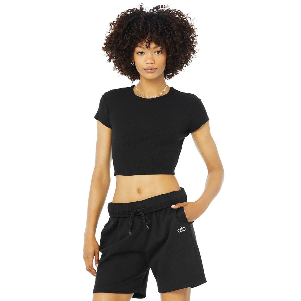 Short Sleeve Alo Yoga Acanalado Mujer Negros | MX-50DEWF