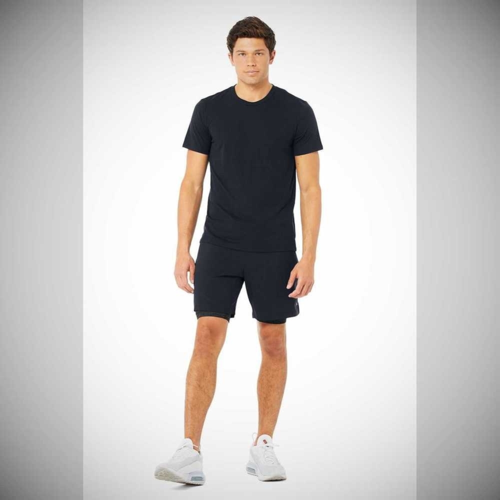 Short Sleeve Alo Yoga Airwave Tee Hombre Azul Marino Oscuro | MX-29HXSU