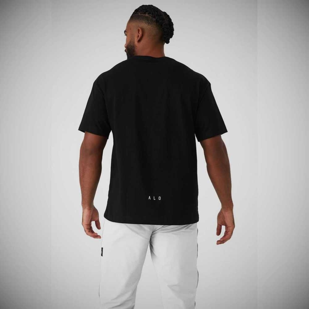 Short Sleeve Alo Yoga Alo Maison Hombre Negros | MX-29ATDC