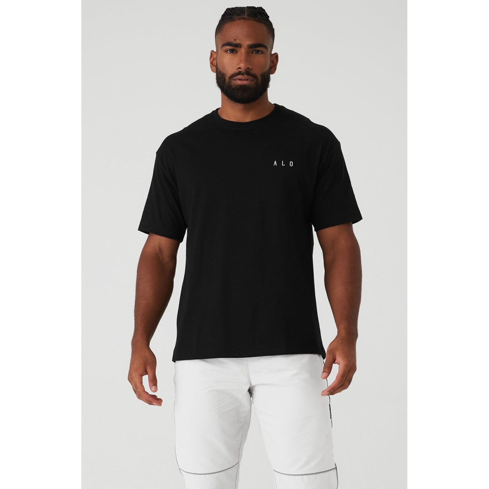 Short Sleeve Alo Yoga Alo Maison Hombre Negros | MX-29ATDC