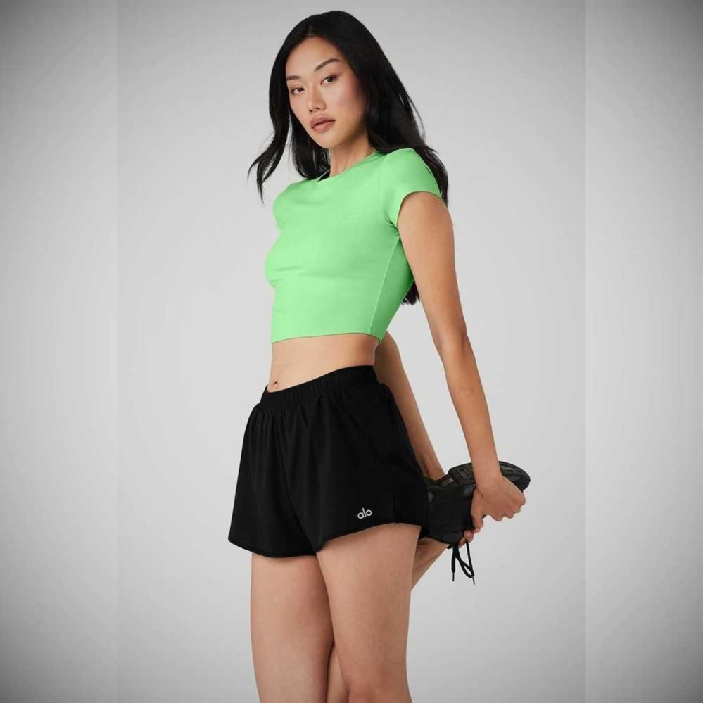 Short Sleeve Alo Yoga Alosoft Crop Finesse Mujer Verdes | MX-01EWVL