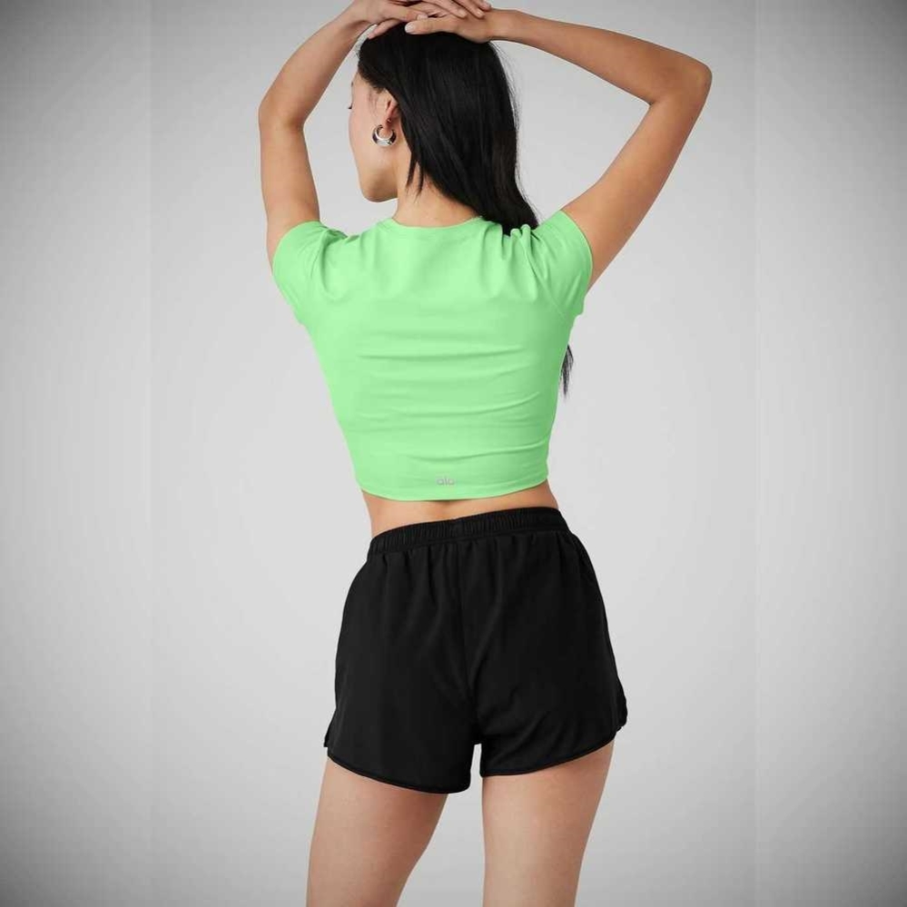 Short Sleeve Alo Yoga Alosoft Crop Finesse Mujer Verdes | MX-01EWVL