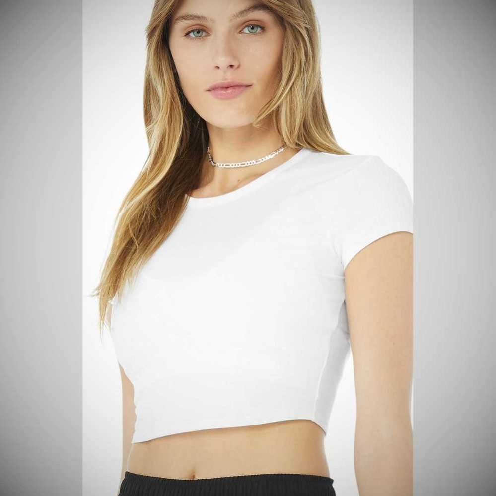 Short Sleeve Alo Yoga Alosoft Crop Finesse Mujer Blancos | MX-13PRSG