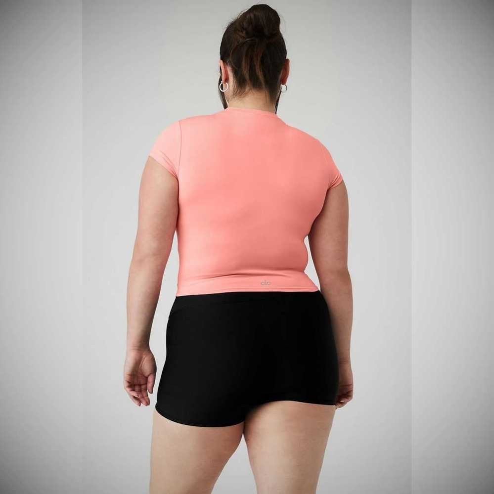 Short Sleeve Alo Yoga Alosoft Crop Finesse Mujer Rosas | MX-23WRUL