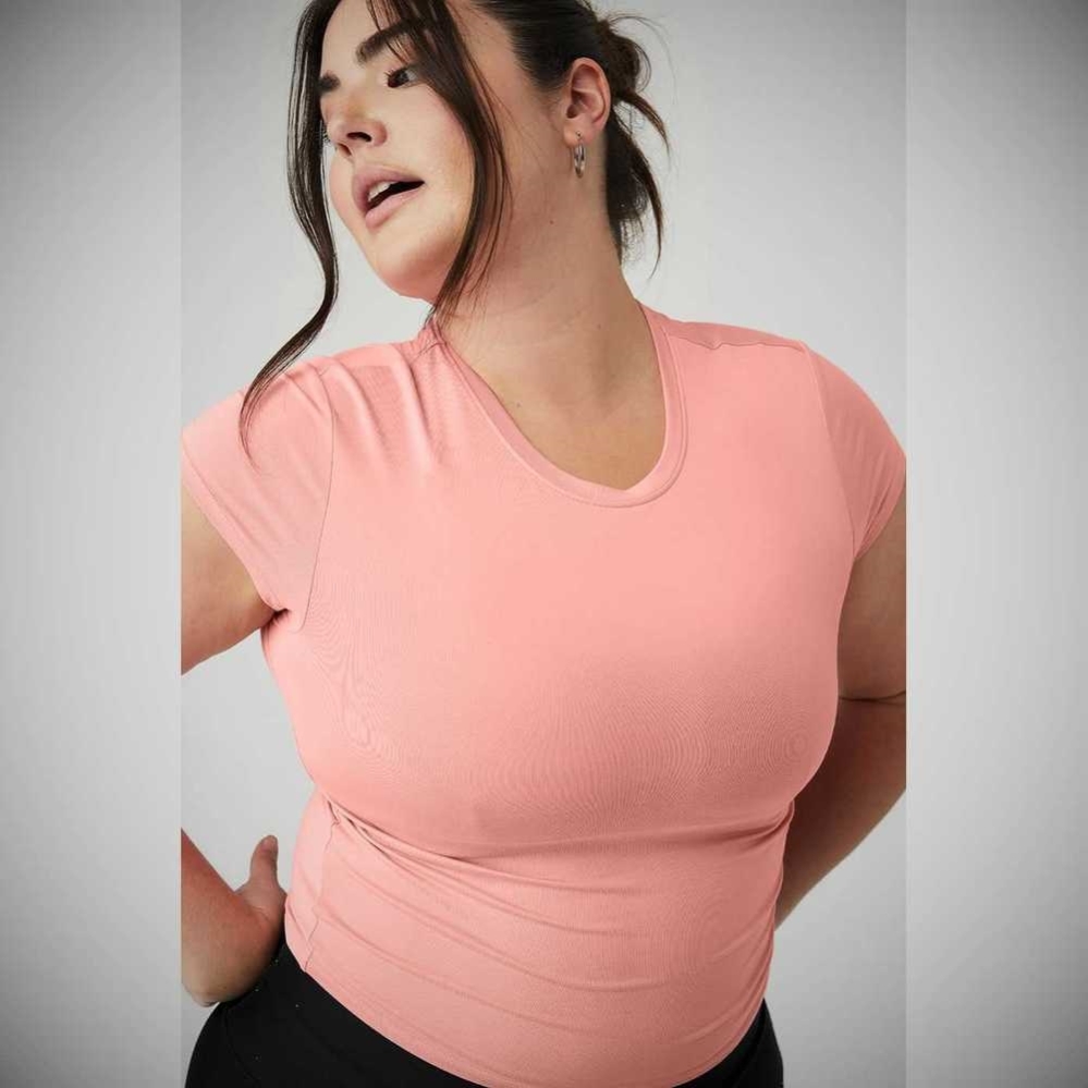 Short Sleeve Alo Yoga Alosoft Crop Finesse Mujer Rosas | MX-23WRUL