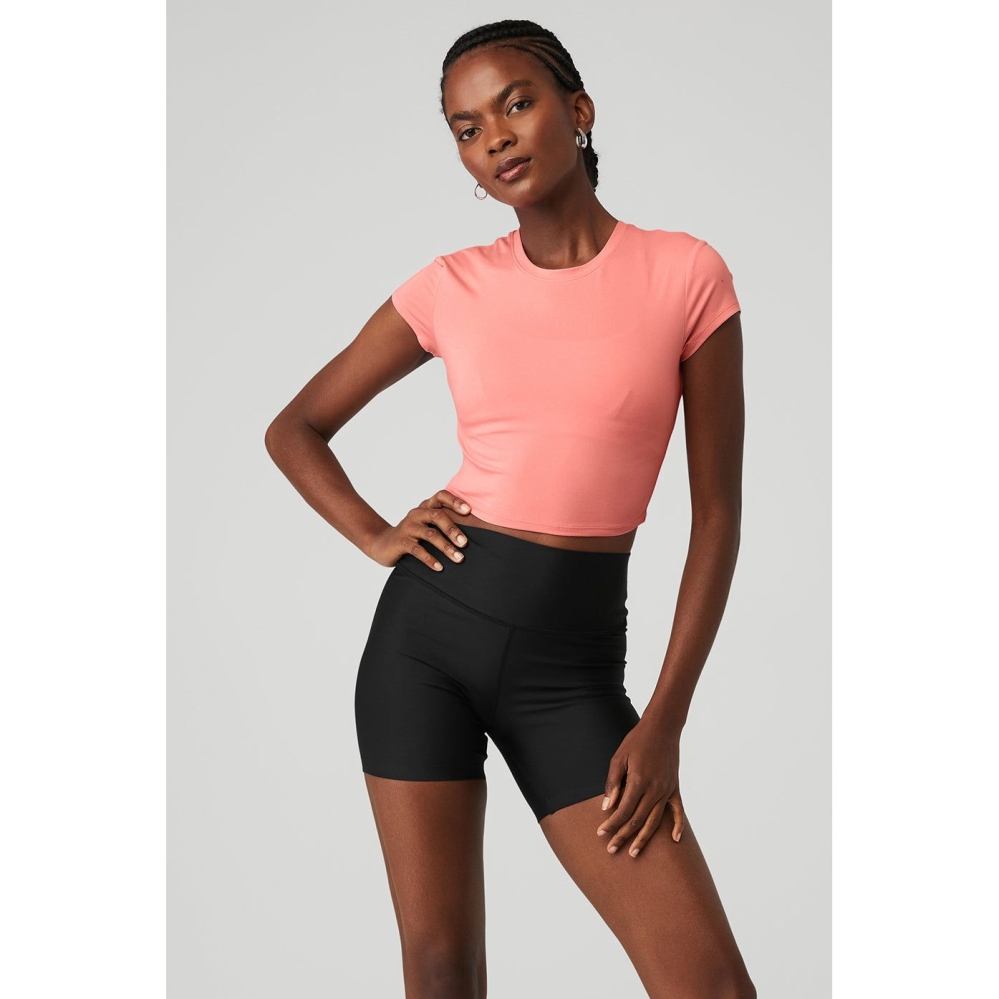 Short Sleeve Alo Yoga Alosoft Crop Finesse Mujer Rosas | MX-23WRUL