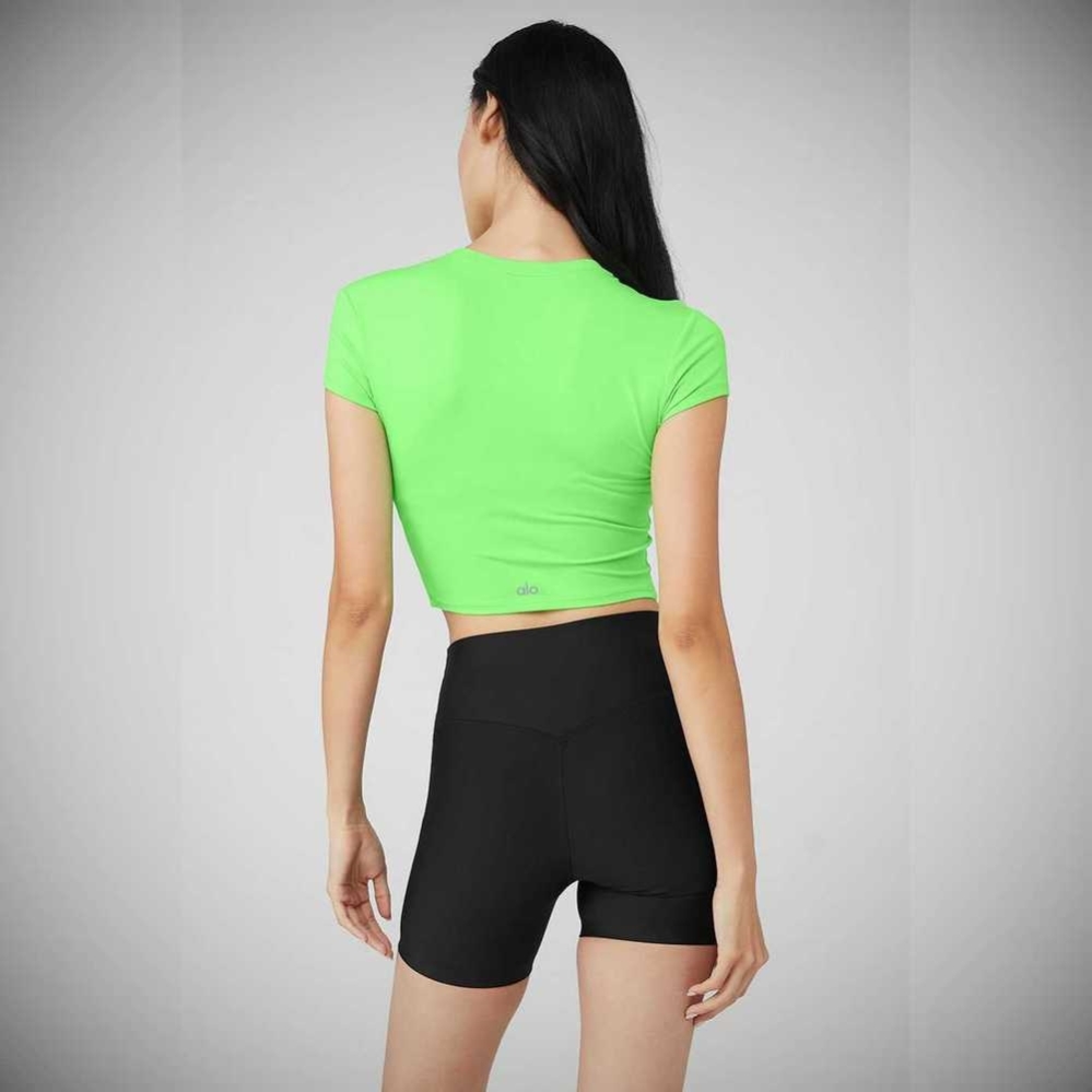 Short Sleeve Alo Yoga Alosoft Crop Finesse Mujer Verdes | MX-58KIYX