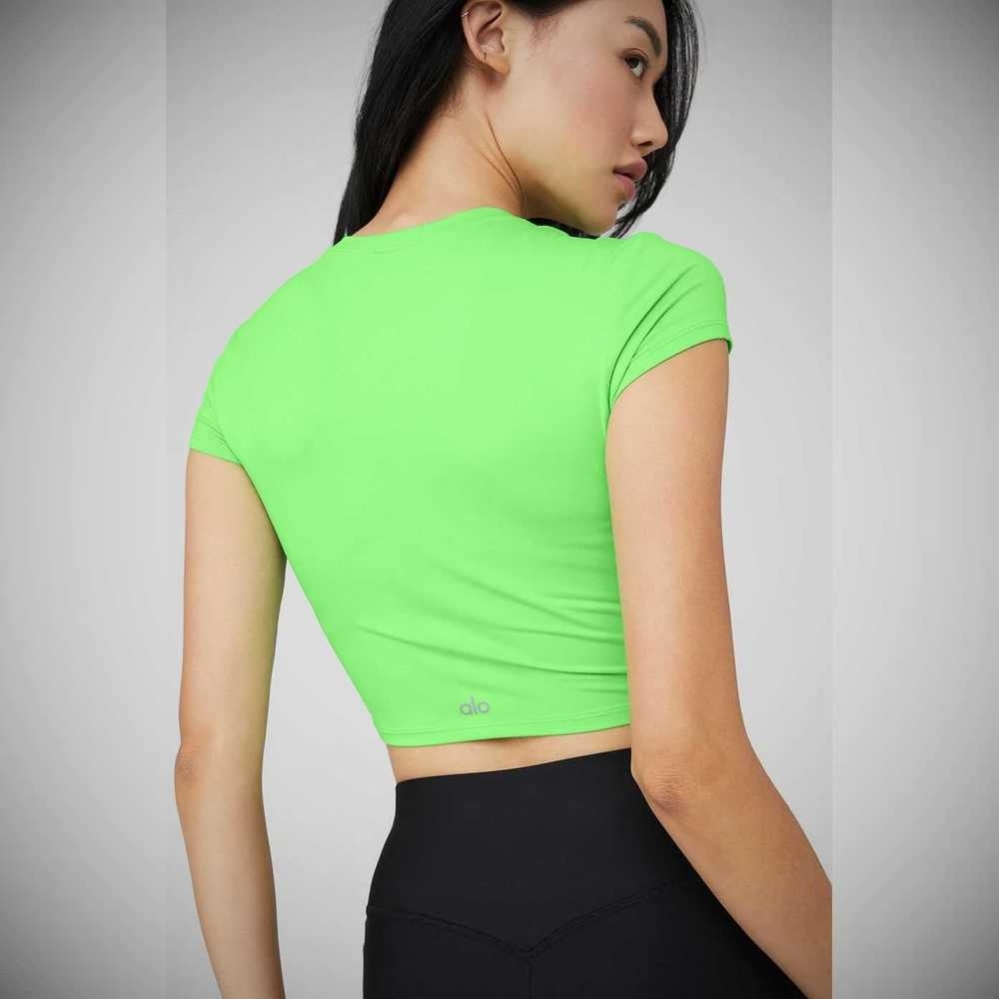 Short Sleeve Alo Yoga Alosoft Crop Finesse Mujer Verdes | MX-58KIYX