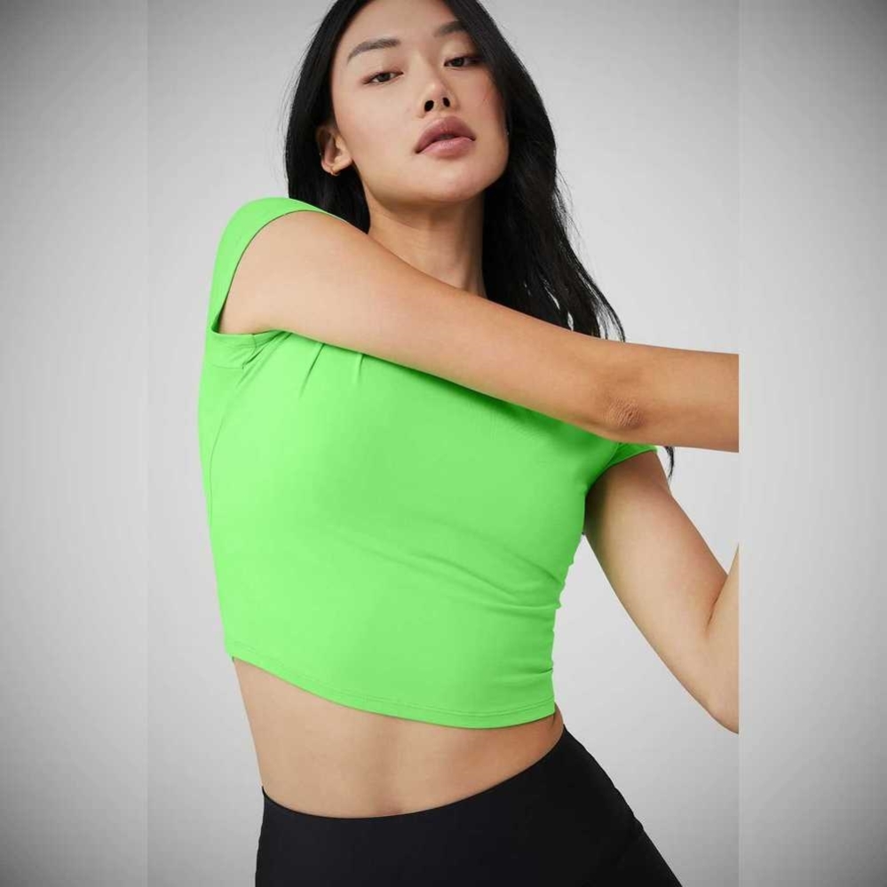 Short Sleeve Alo Yoga Alosoft Crop Finesse Mujer Verdes | MX-58KIYX