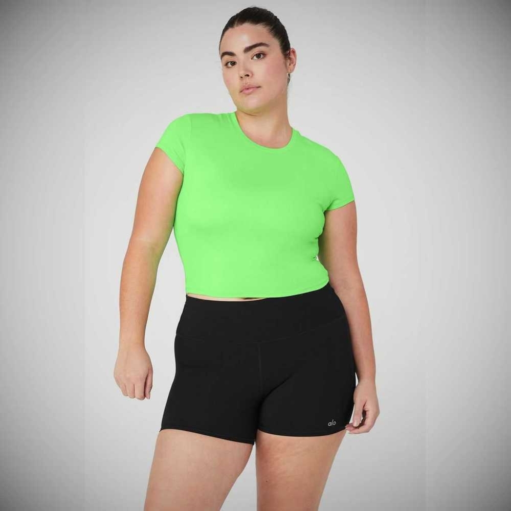 Short Sleeve Alo Yoga Alosoft Crop Finesse Mujer Verdes | MX-58KIYX