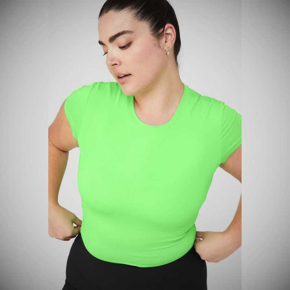 Short Sleeve Alo Yoga Alosoft Crop Finesse Mujer Verdes | MX-58KIYX