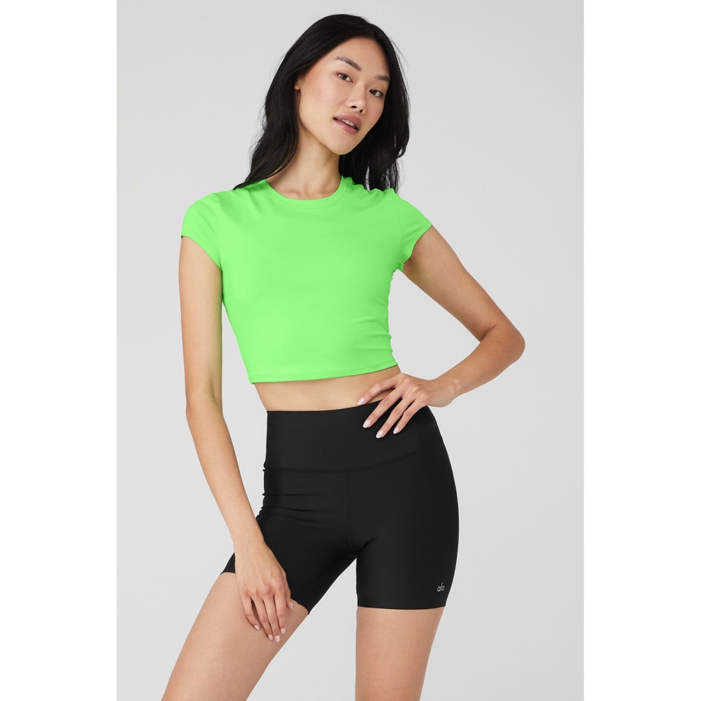 Short Sleeve Alo Yoga Alosoft Crop Finesse Mujer Verdes | MX-58KIYX