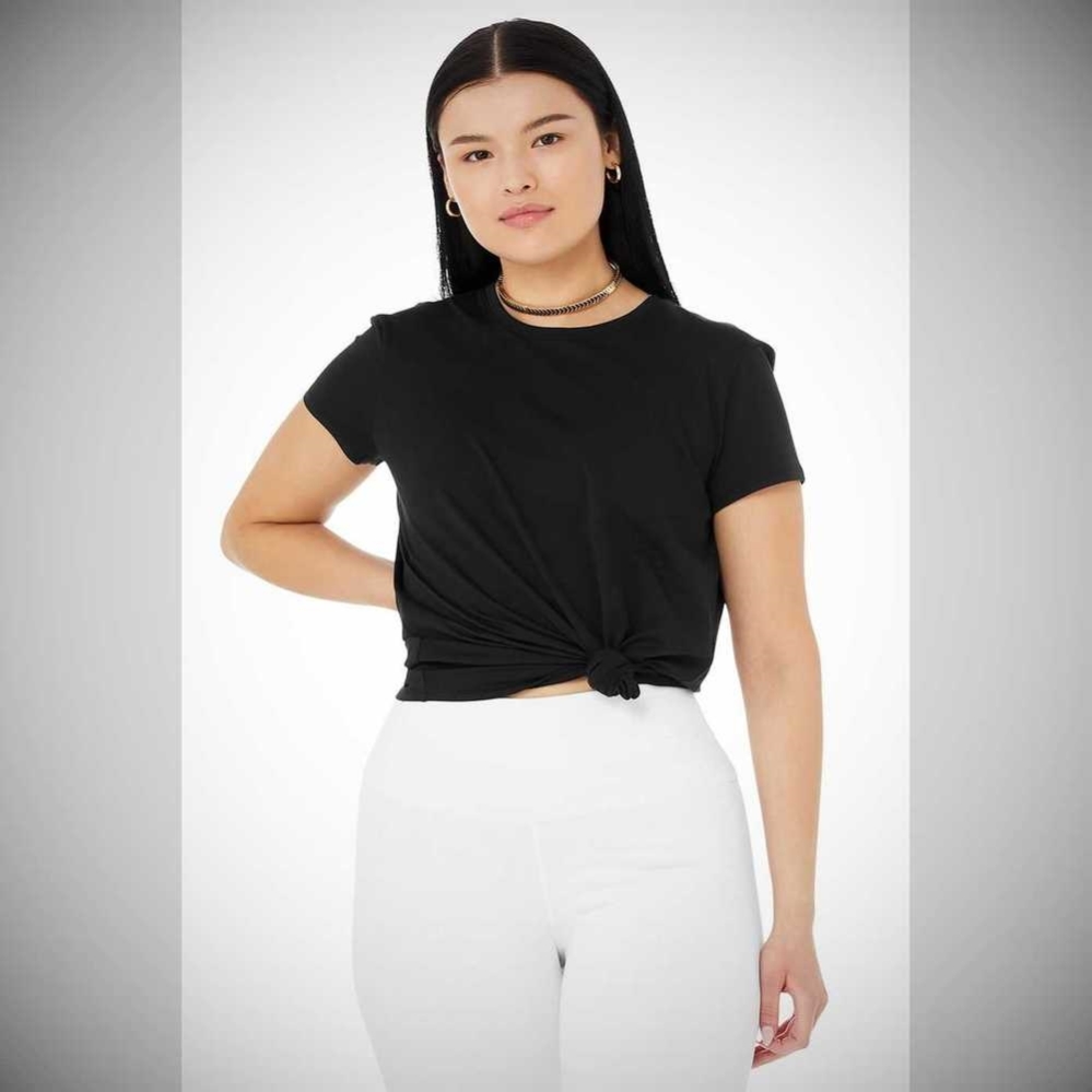 Short Sleeve Alo Yoga Alosoft Finesse Tee Mujer Negros | MX-18CQTW