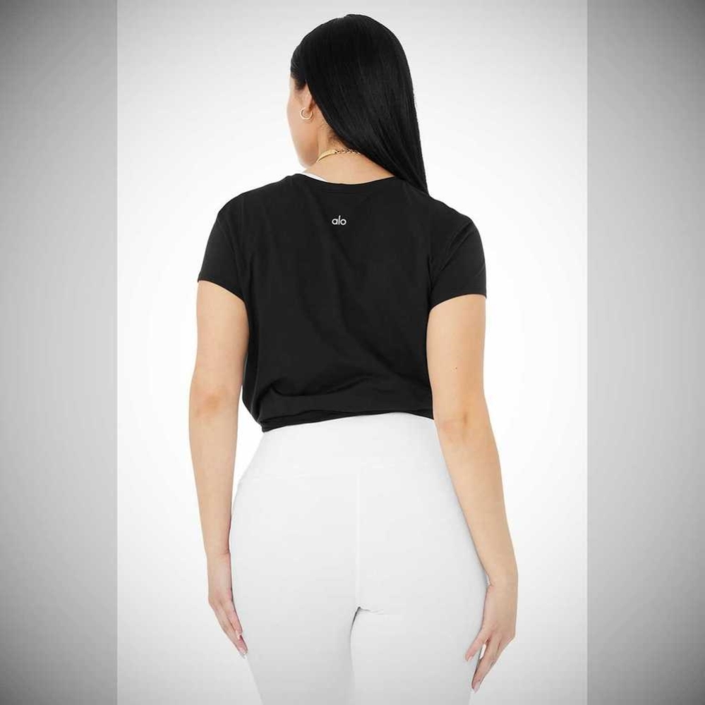 Short Sleeve Alo Yoga Alosoft Finesse Tee Mujer Negros | MX-18CQTW