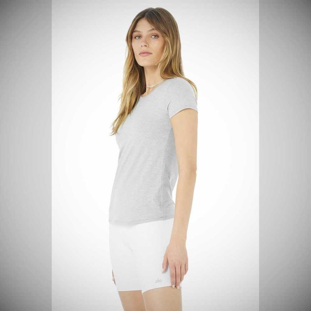 Short Sleeve Alo Yoga Alosoft Finesse Tee Mujer Grises | MX-30ZVUJ