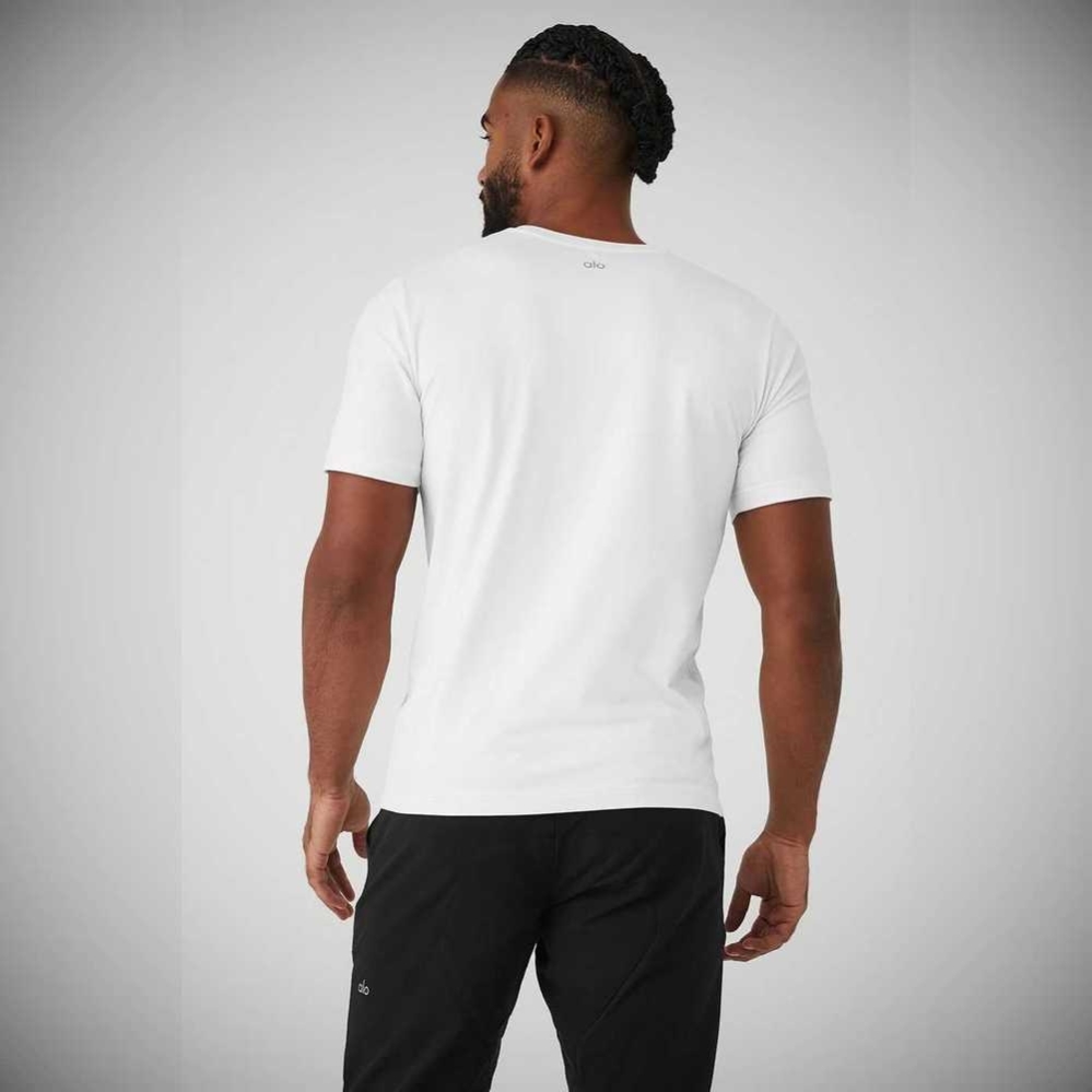 Short Sleeve Alo Yoga Conquer Reform Crewneck Hombre Blancos | MX-12RNYL