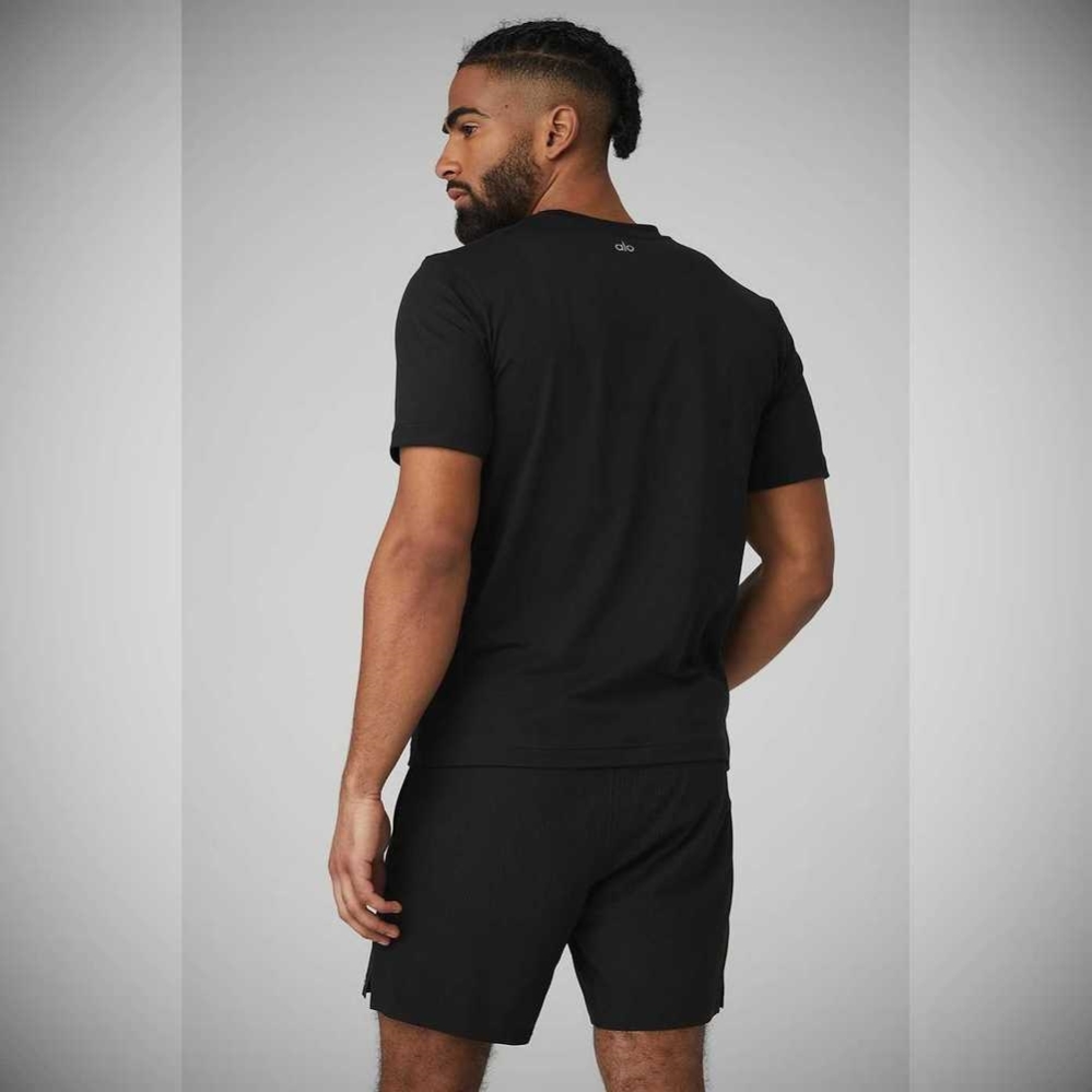 Short Sleeve Alo Yoga Conquer Reform Crewneck Hombre Negros | MX-59USZK