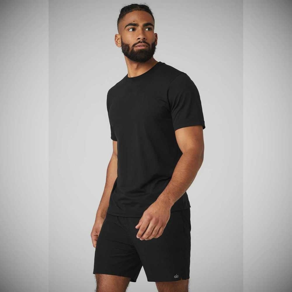 Short Sleeve Alo Yoga Conquer Reform Crewneck Hombre Negros | MX-59USZK