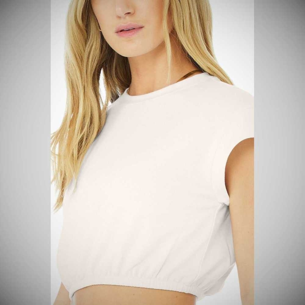 Short Sleeve Alo Yoga Dreamy Crop Mujer Blancos | MX-60QMCA