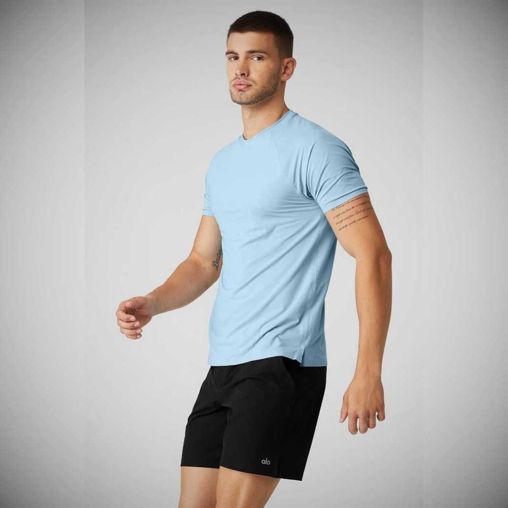 Short Sleeve Alo Yoga Idol Performance Tee Hombre Azules | MX-96CDFU