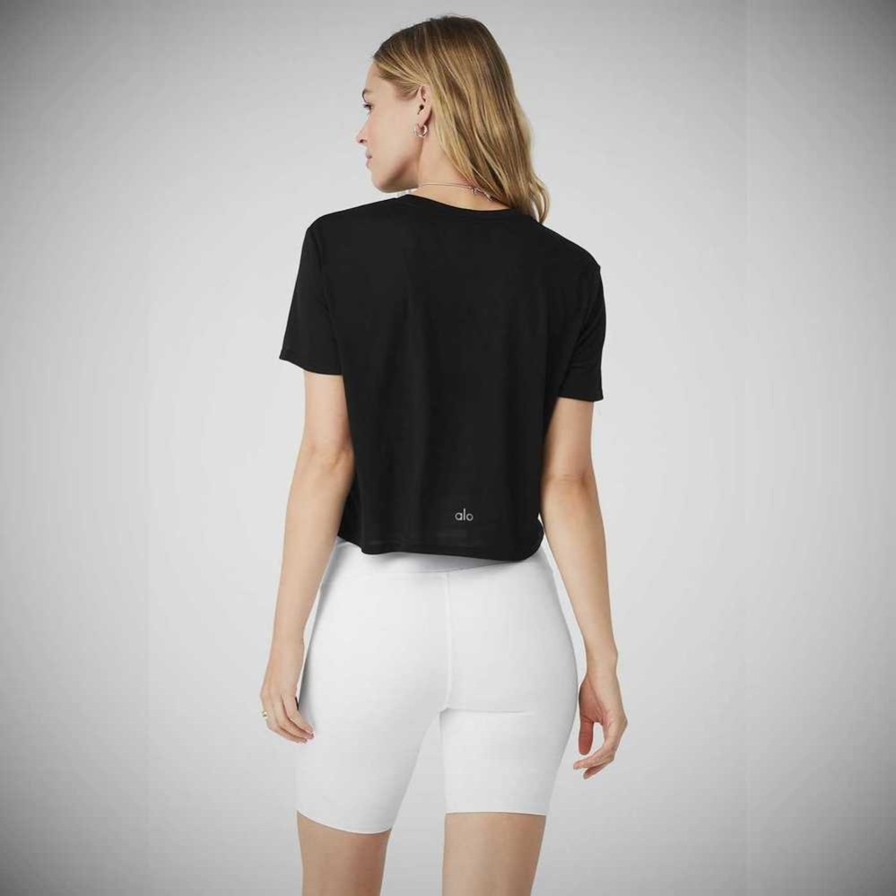 Short Sleeve Alo Yoga Laid Back Tee Mujer Negros | MX-81IRAF