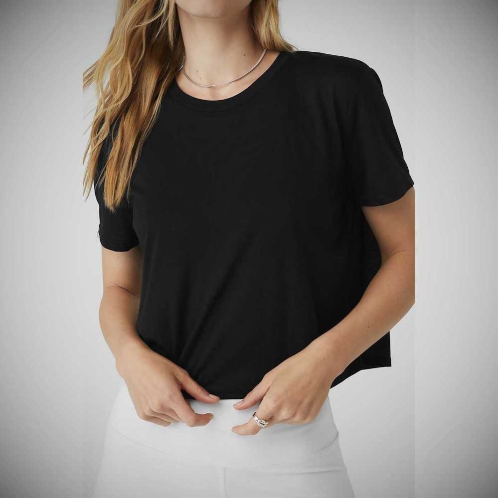 Short Sleeve Alo Yoga Laid Back Tee Mujer Negros | MX-81IRAF