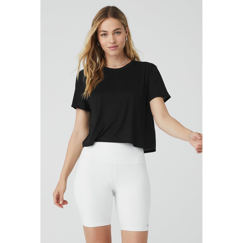 Short Sleeve Alo Yoga Laid Back Tee Mujer Negros | MX-81IRAF