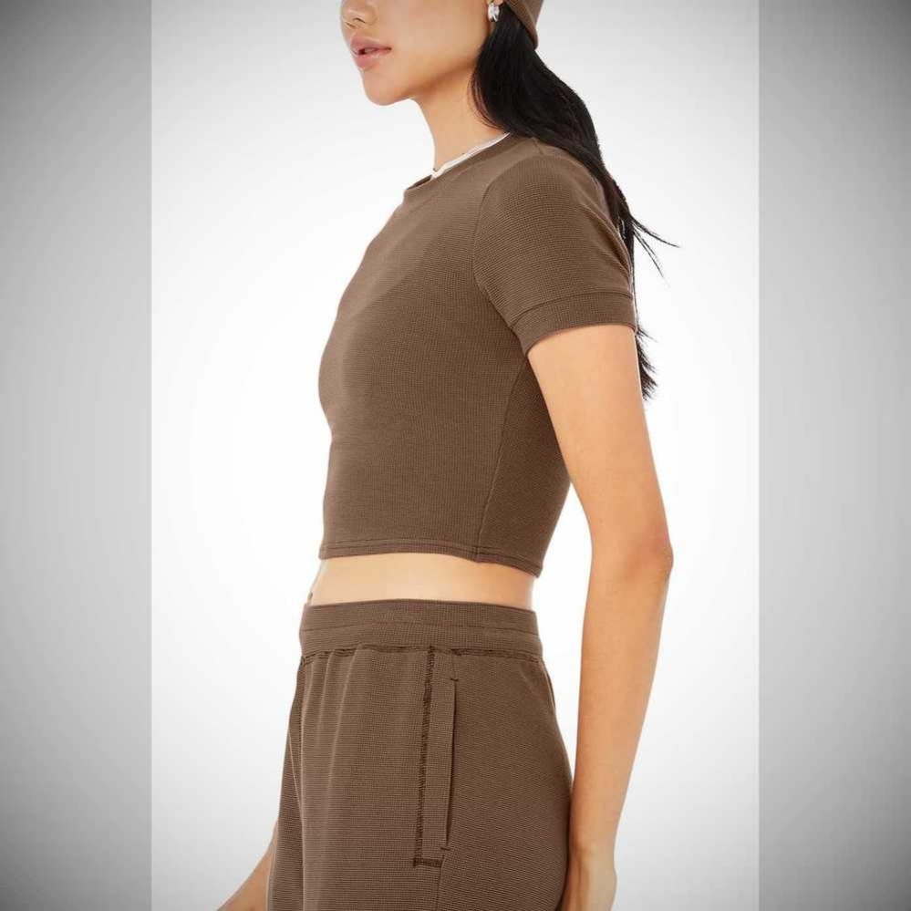 Short Sleeve Alo Yoga Micro Waffle Sierra Top Mujer Cafes | MX-56KJPF