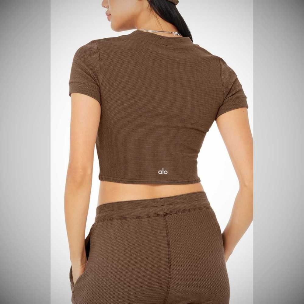 Short Sleeve Alo Yoga Micro Waffle Sierra Top Mujer Cafes | MX-56KJPF