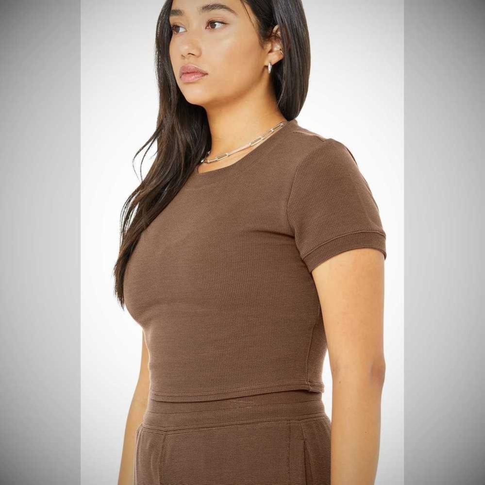 Short Sleeve Alo Yoga Micro Waffle Sierra Top Mujer Cafes | MX-56KJPF