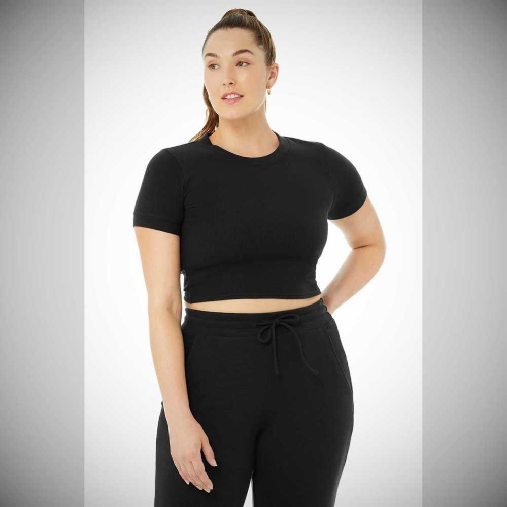 Short Sleeve Alo Yoga Micro Waffle Sierra Top Mujer Negros | MX-70MVEQ