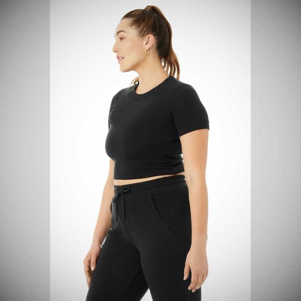 Short Sleeve Alo Yoga Micro Waffle Sierra Top Mujer Negros | MX-70MVEQ