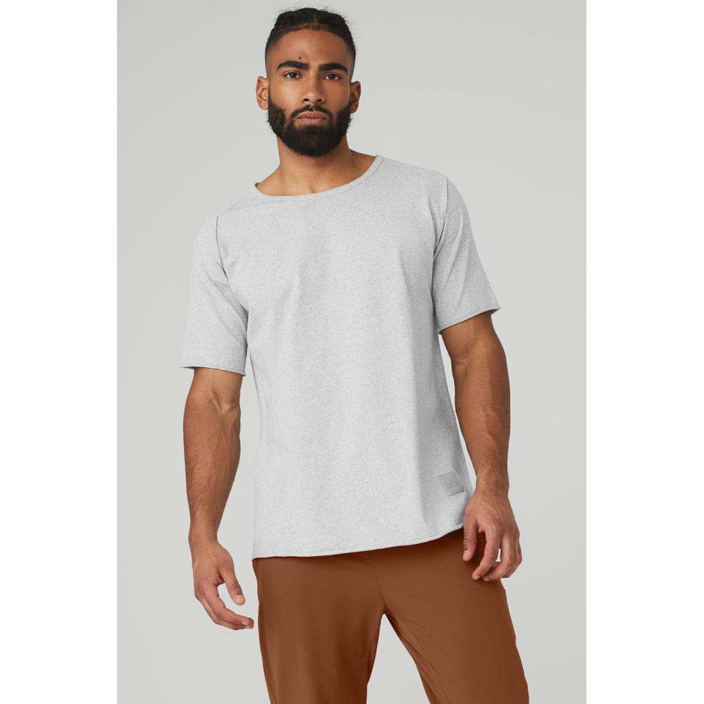 Short Sleeve Alo Yoga Society Crewneck Tee Hombre Grises | MX-31RHCD