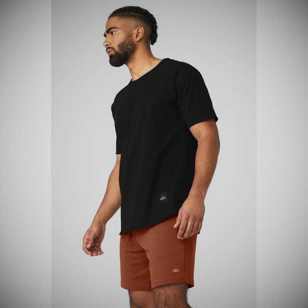 Short Sleeve Alo Yoga Society Crewneck Tee Hombre Negros | MX-68LFZX