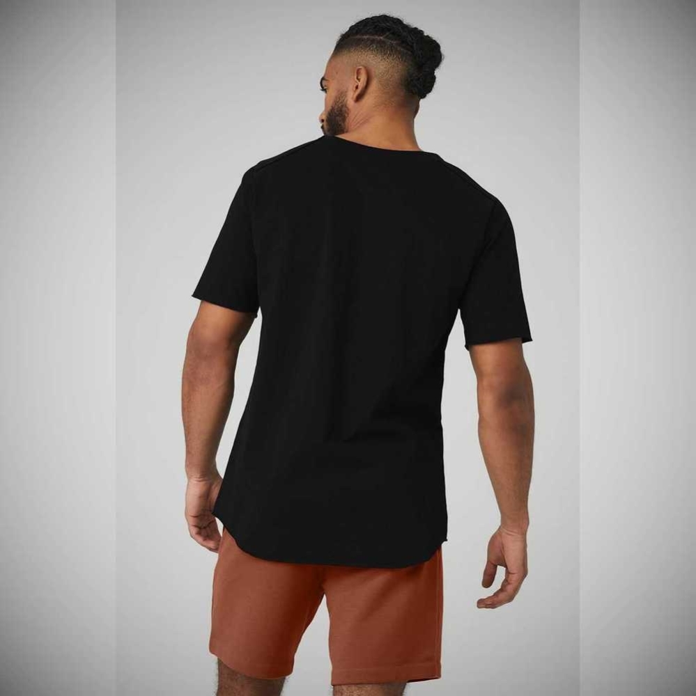 Short Sleeve Alo Yoga Society Crewneck Tee Hombre Negros | MX-68LFZX