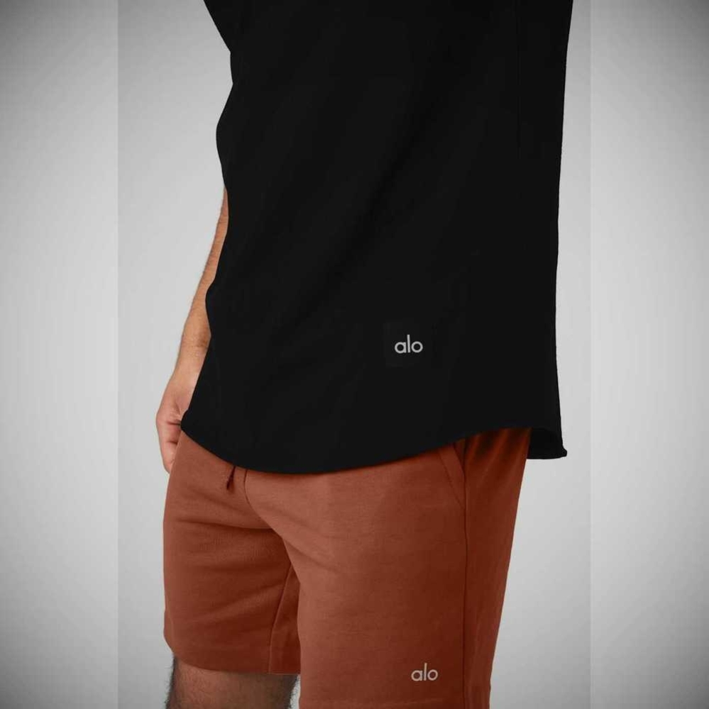 Short Sleeve Alo Yoga Society Crewneck Tee Hombre Negros | MX-68LFZX