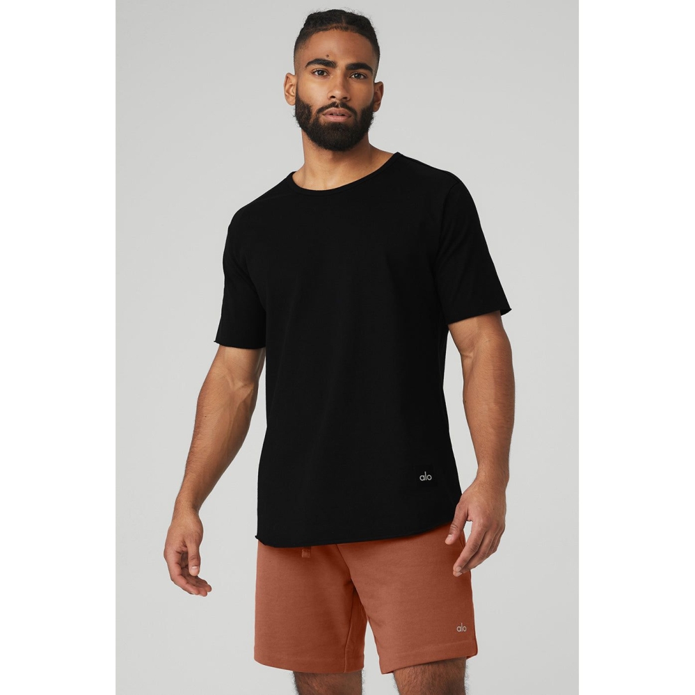 Short Sleeve Alo Yoga Society Crewneck Tee Hombre Negros | MX-68LFZX