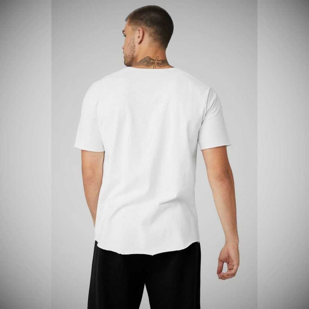 Short Sleeve Alo Yoga Society Crewneck Tee Hombre Blancos | MX-76QZJO