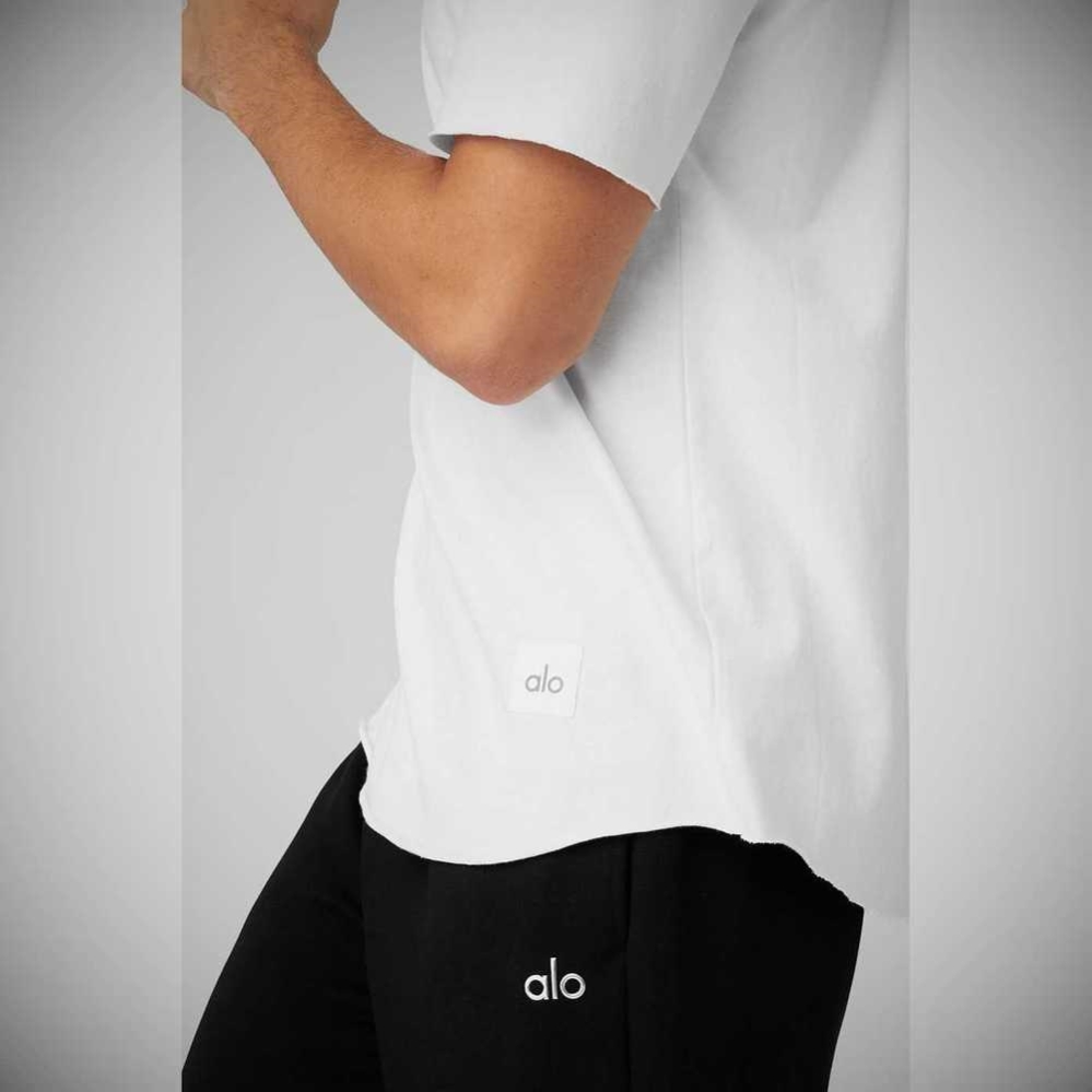 Short Sleeve Alo Yoga Society Crewneck Tee Hombre Blancos | MX-76QZJO