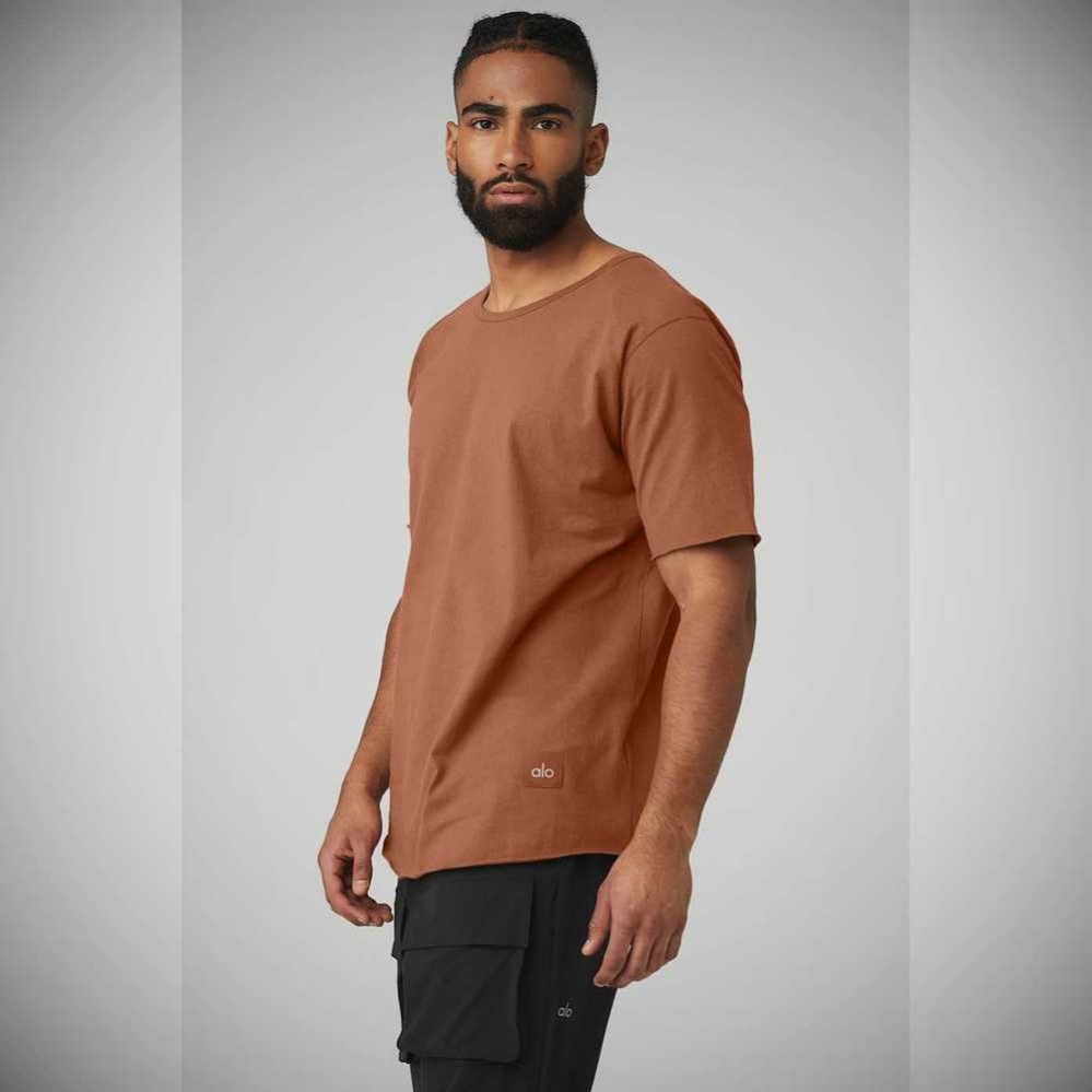 Short Sleeve Alo Yoga Society Crewneck Tee Hombre Rust | MX-86SIUC