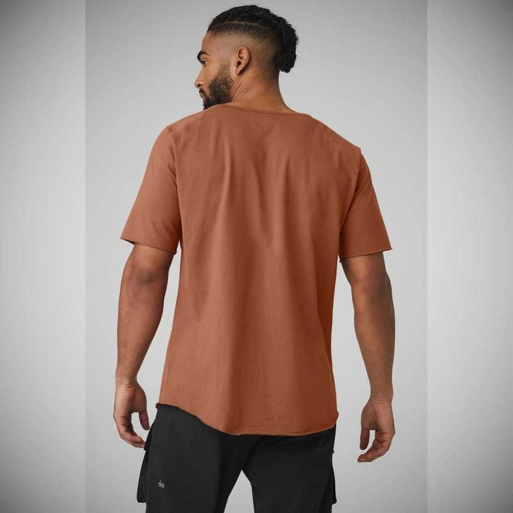 Short Sleeve Alo Yoga Society Crewneck Tee Hombre Rust | MX-86SIUC