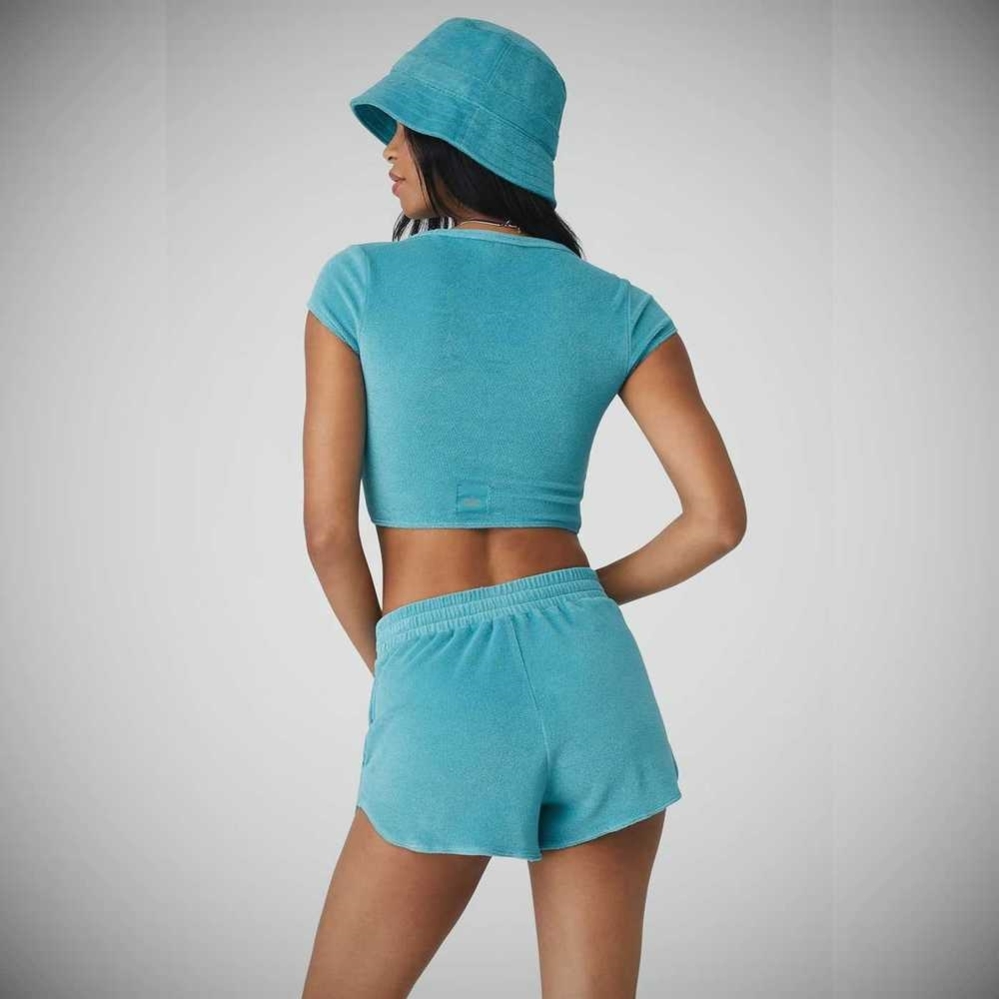 Short Sleeve Alo Yoga Terry Beachside Mujer Azules | MX-35PJKG