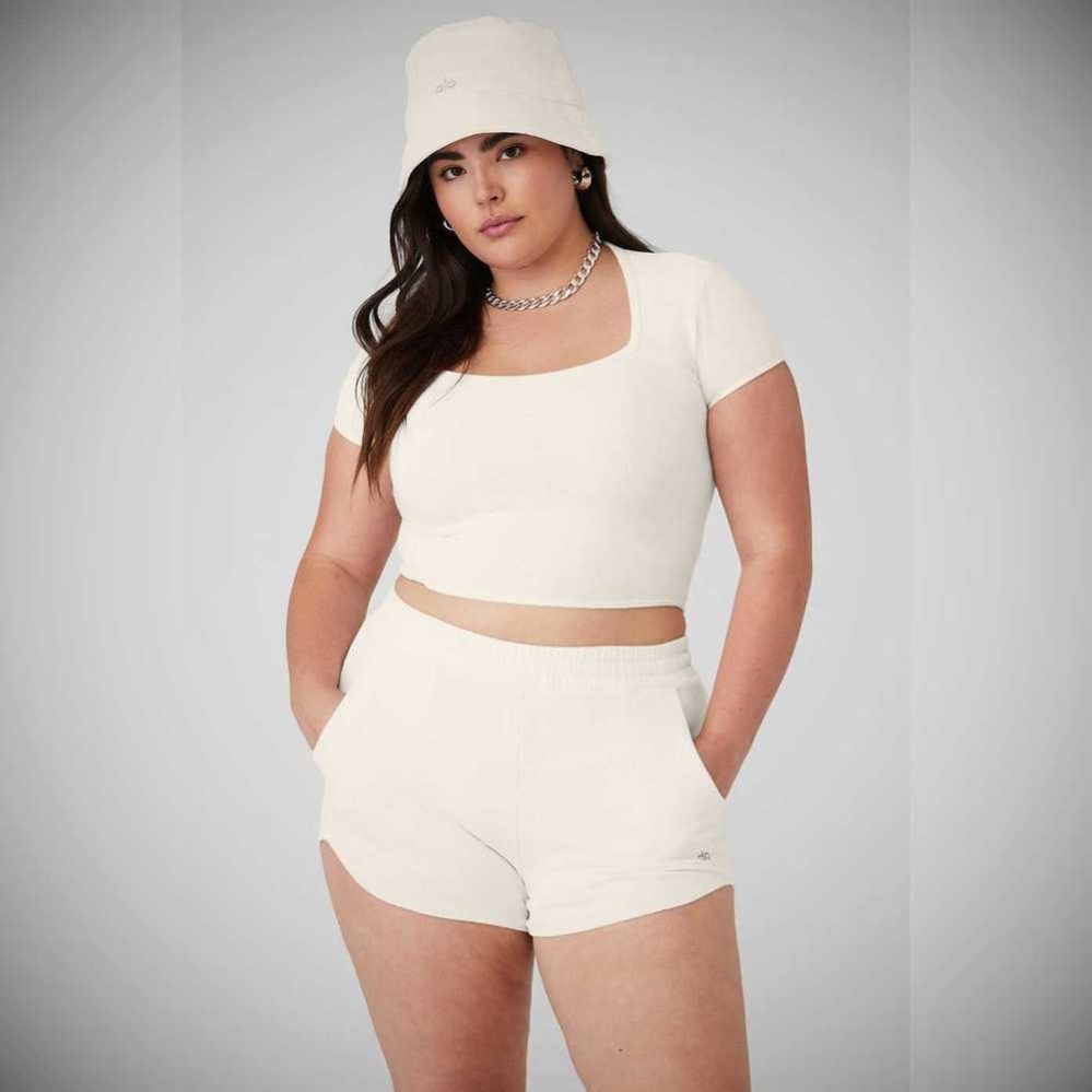 Short Sleeve Alo Yoga Terry Beachside Mujer Blancos | MX-82FYPQ