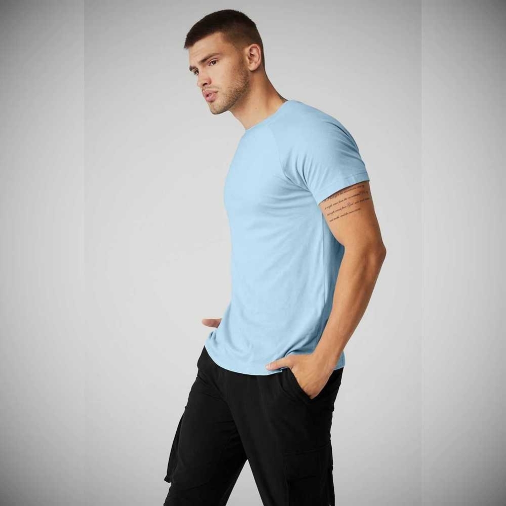 Short Sleeve Alo Yoga The Triumph Crew Neck Tee Hombre Azules | MX-56PEMI