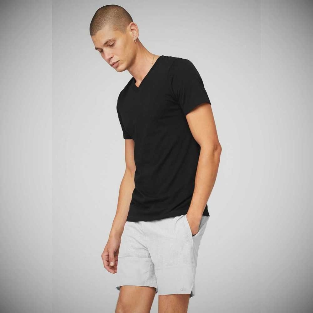 Short Sleeve Alo Yoga The Triumph V-Neck Tee Hombre Negros | MX-54QKME