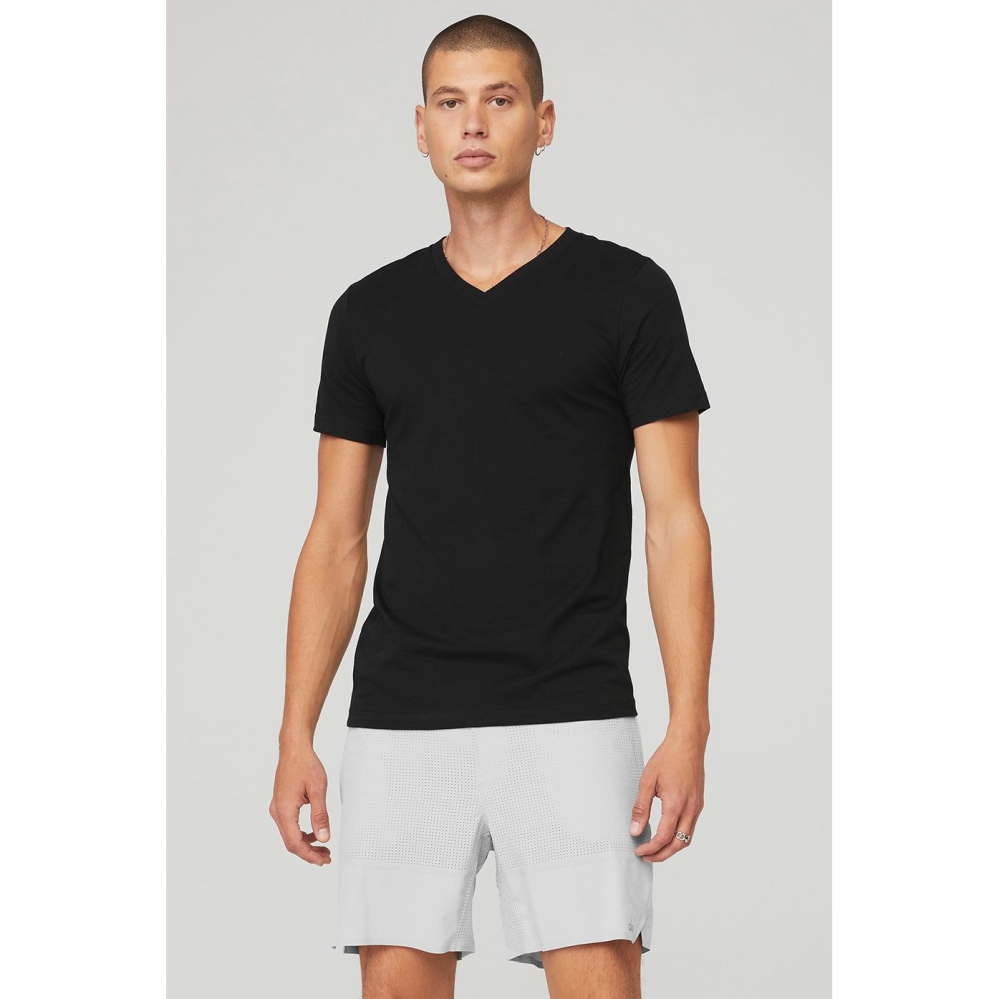 Short Sleeve Alo Yoga The Triumph V-Neck Tee Hombre Negros | MX-54QKME