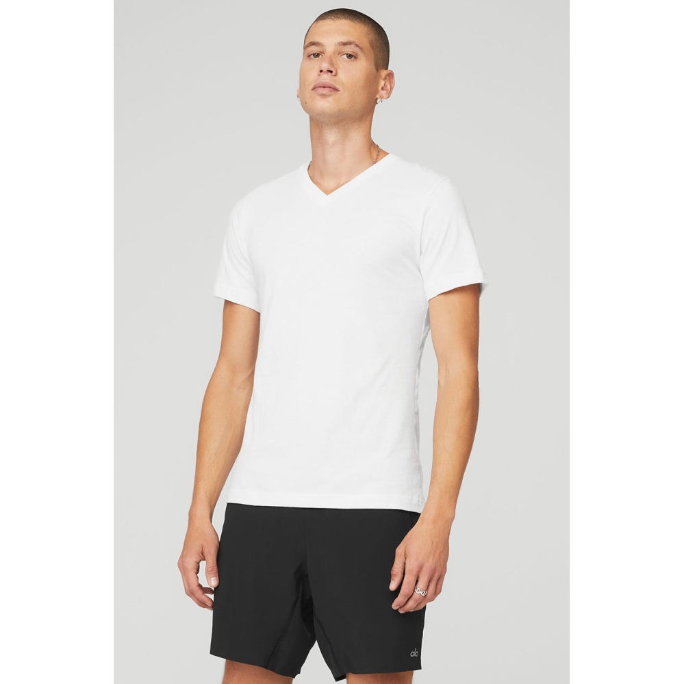 Short Sleeve Alo Yoga The Triumph V-Neck Tee Hombre Blancos | MX-75GMTS