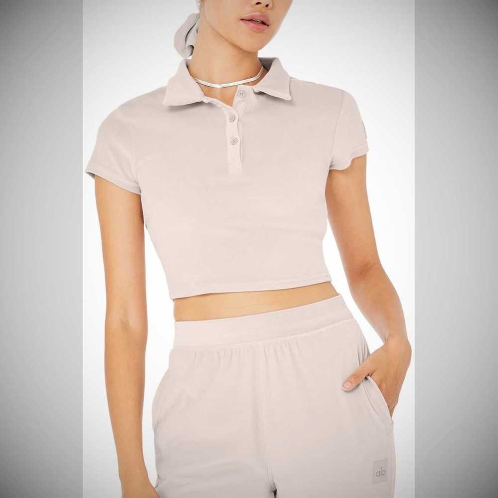 Short Sleeve Alo Yoga Velour Choice Polo Mujer Grises Rosas | MX-74PANK