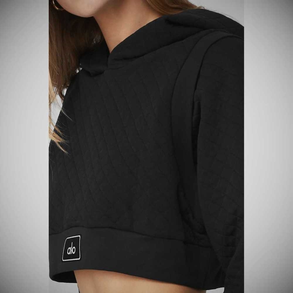 Sudadera Con Capucha Alo Yoga Acolchado Cropped Arena Mujer Negros | MX-23DMIA